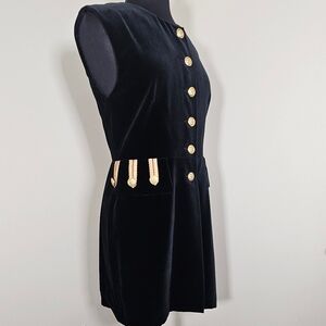 Vintage Rare Mondi Velvet Military Style Mini Dress Button Front Germany 48 M/L